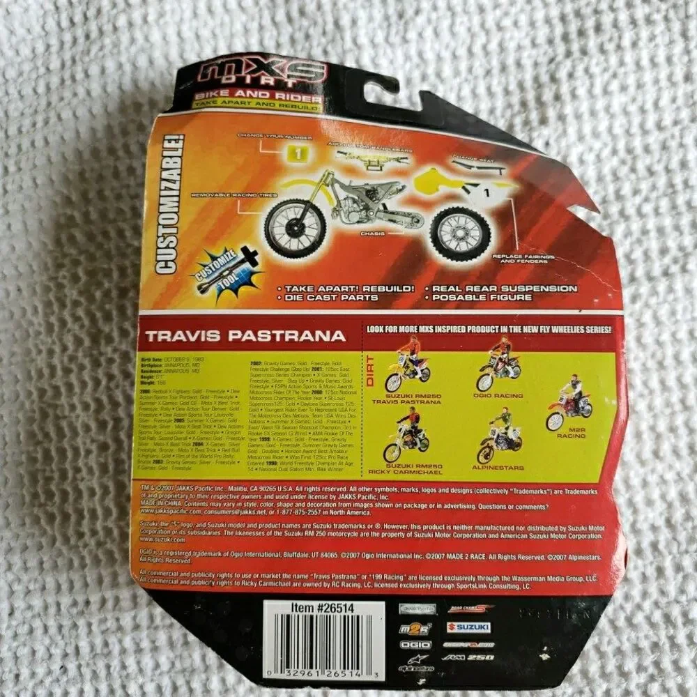 New Road Champs XS Travis Pastrana Suzuki RM250 Dirt Bike Action Figure #199